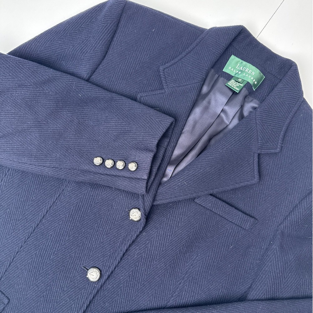 Lauren Ralph Lauren Navy Herringbone Equestrian Blazer Horse Crest Buttons 12